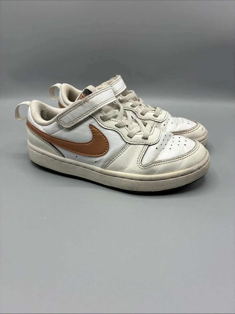 Nike Court Low Kids White Sneakers with Rose Gold Swoosh